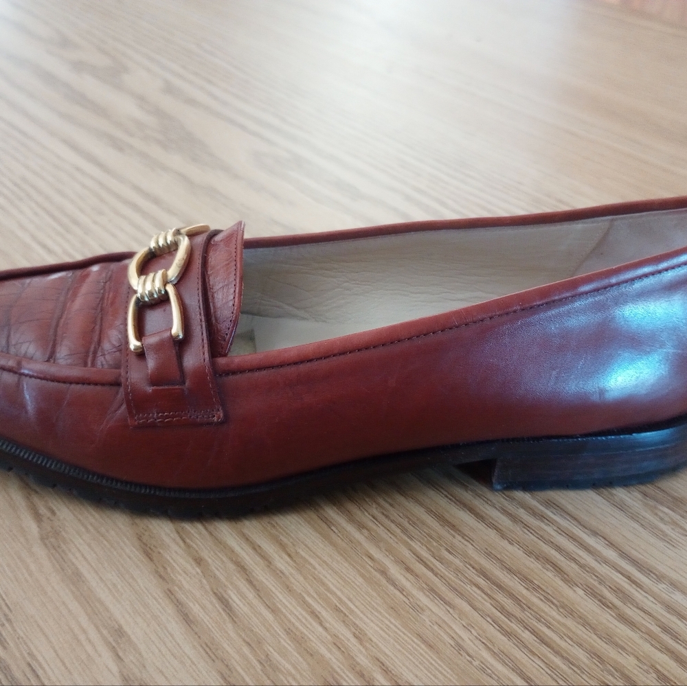 Bally Tiffany Cognac Italian Leather Loafers Gold Accent Preppy Old Money 8.5 M - Picture 12 of 12